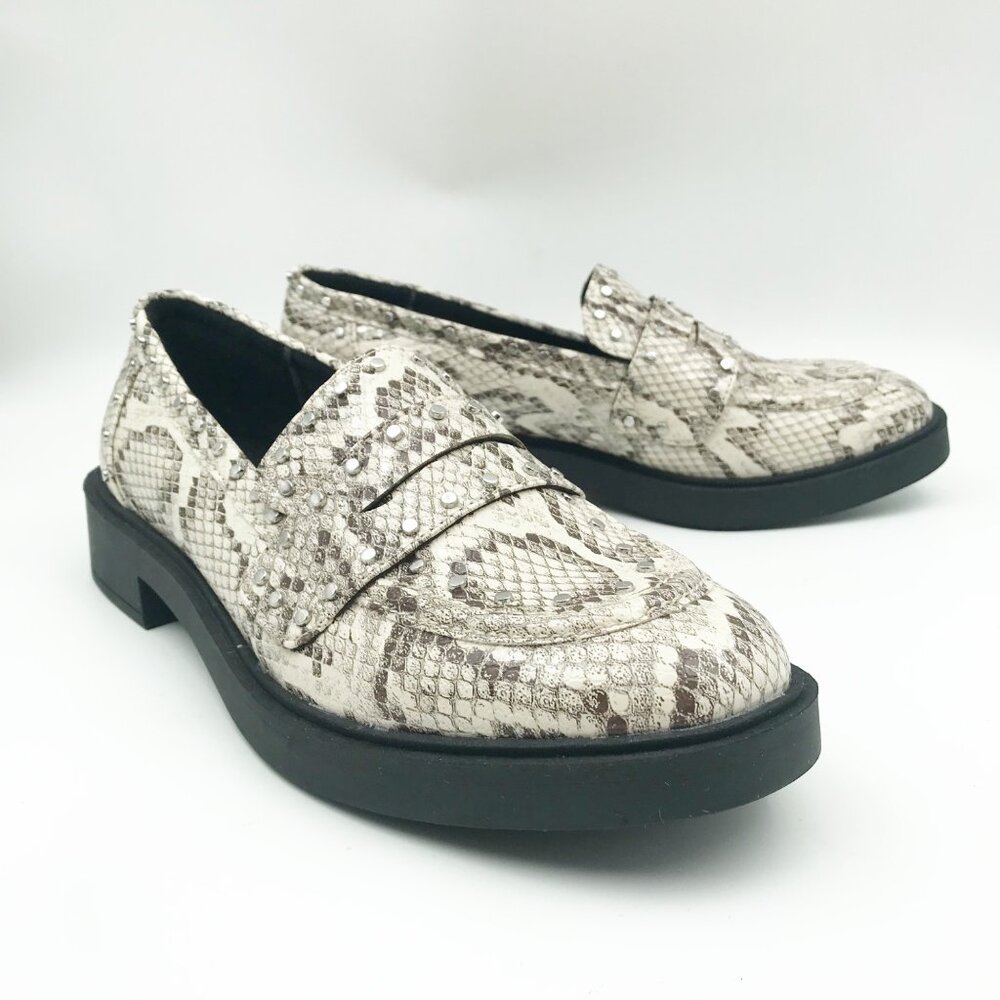Women's Snake-Print Penny Loafers in Neutral Cream